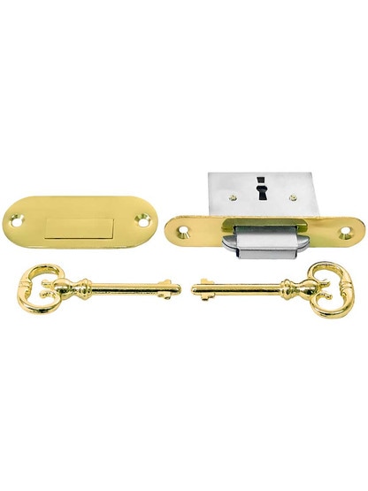 Polished Steel Round Cornered Roll-Top Desk or Chest Lock in Polished Brass.